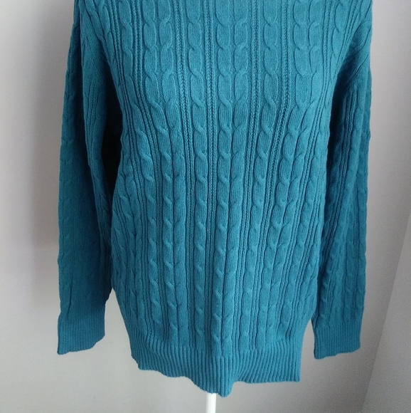 NWT ST. JOHN'S BAY TEAL CABLE KNIT PULLOVER CREW NECK SWEATER SIZE XL - Picture 2 of 13